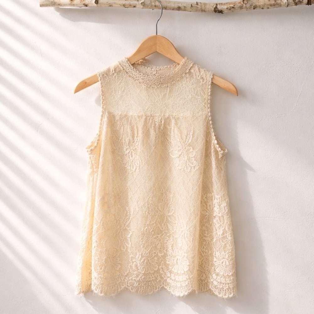 Floral Lace High Neck Blouse S Coquette Victorian Cottagecore Romantic Ivory